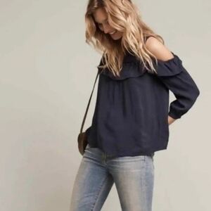 Anthropologie Ruffle Cold Shoulder Shirt